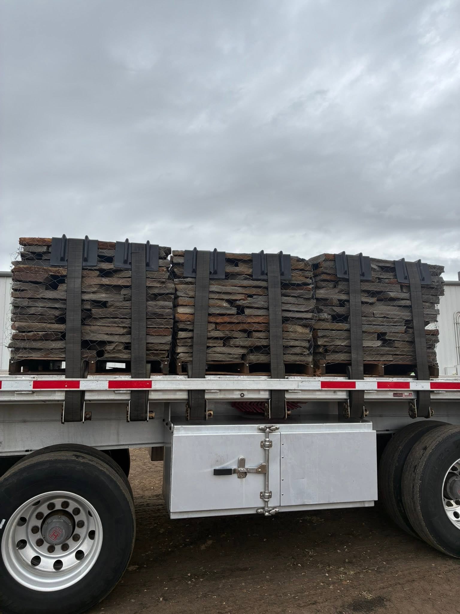 Palletized landscape materials on a flatbed